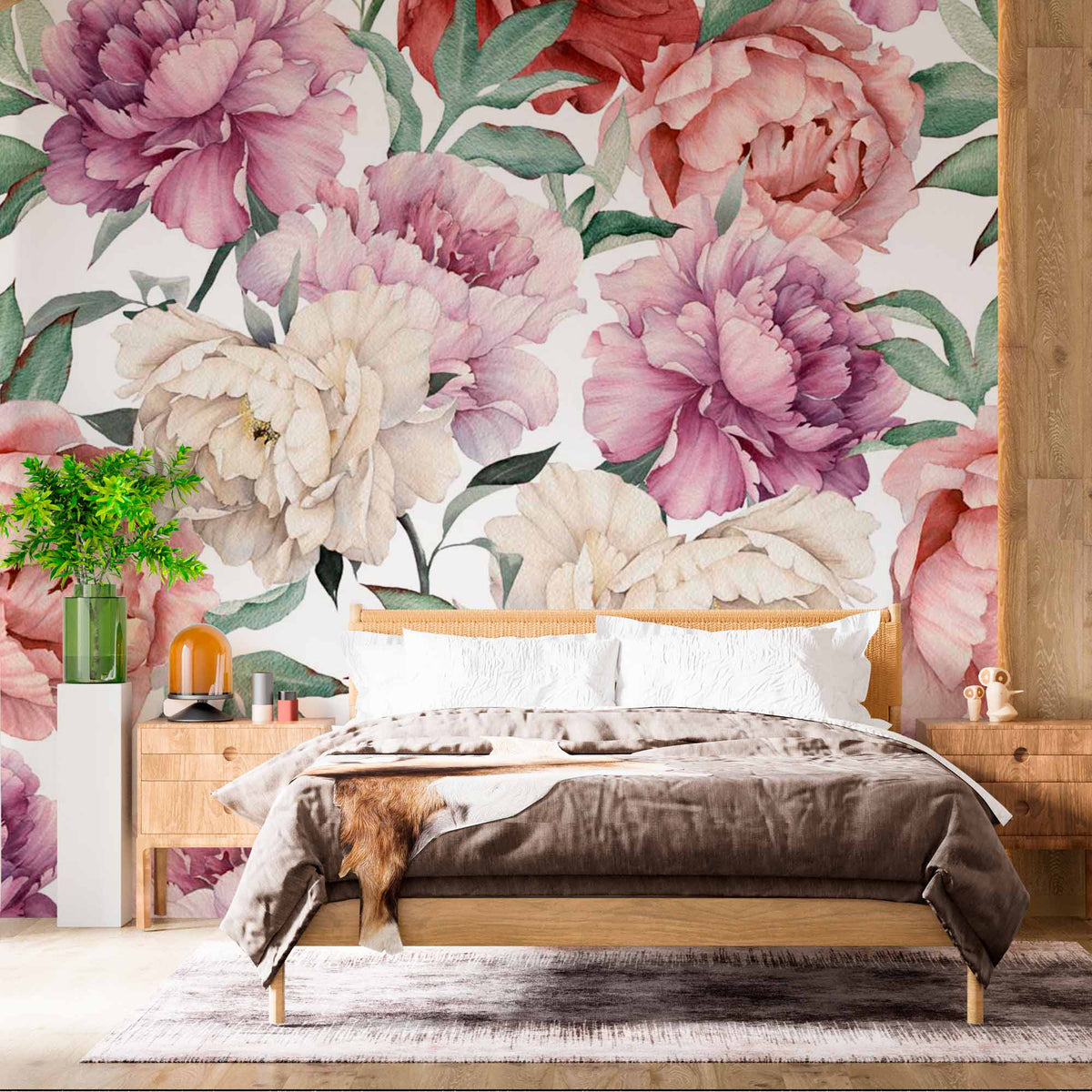 Elegant Peony Flower Wall Mural with Multicolor Floral Design