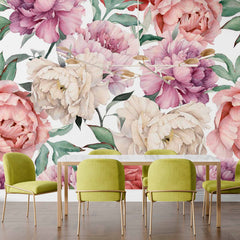 Custom Elegant Peony Flower Wall Mural with Multicolor Floral Design