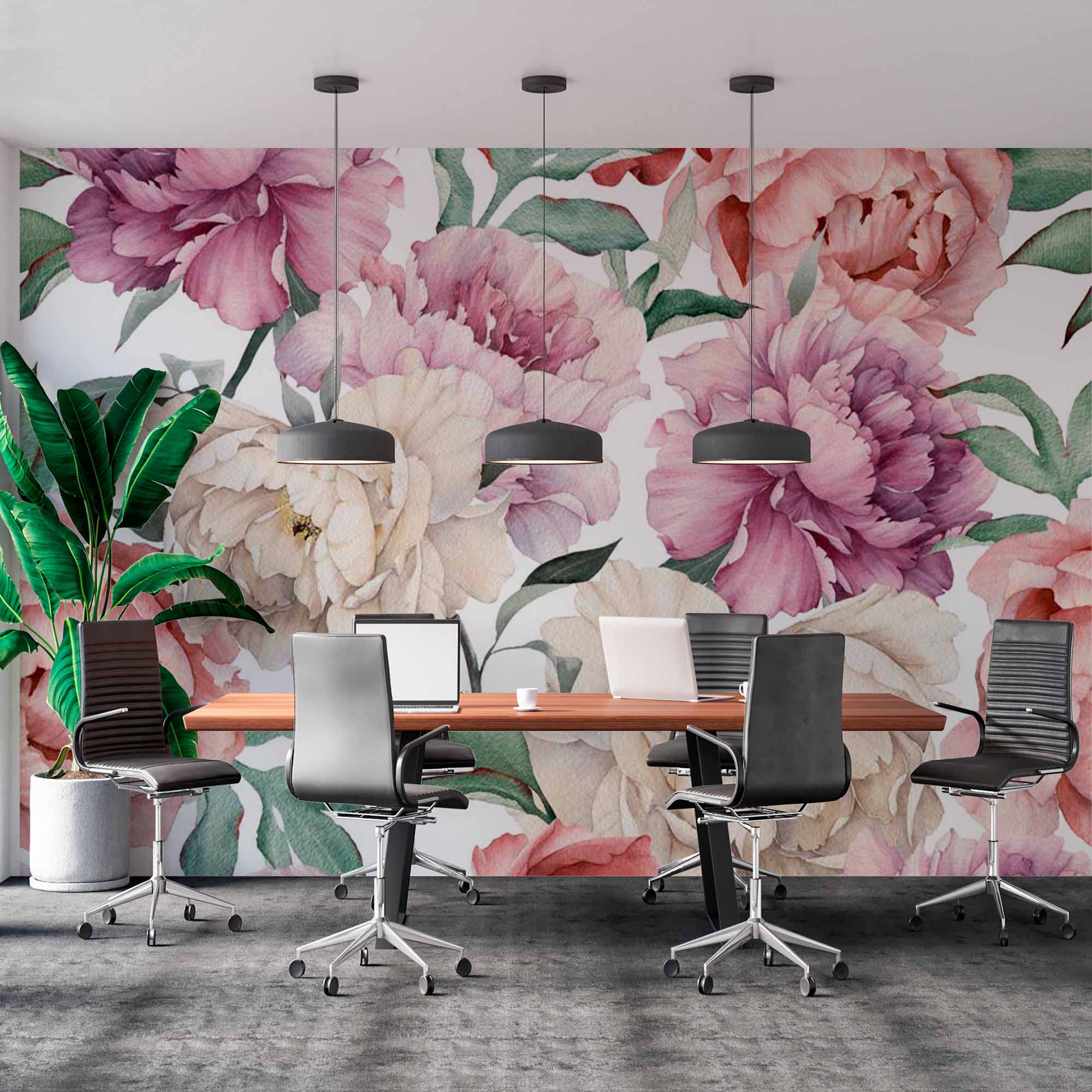 Elegant Peony Flower Wall Mural with Multicolor Floral Design