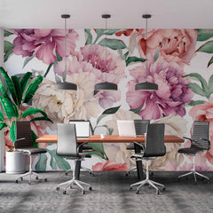 Custom Elegant Peony Flower Wall Mural with Multicolor Floral Design