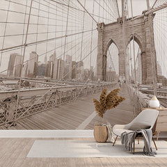 Custom Sepia-Toned Brooklyn Bridge with New York City Skyline Wall Murals