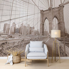 Custom Sepia-Toned Brooklyn Bridge with New York City Skyline Wall Murals