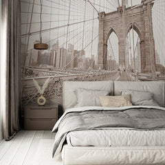 Custom Sepia-Toned Brooklyn Bridge with New York City Skyline Wall Murals