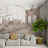 Sepia-Toned Brooklyn Bridge with New York City Skyline Wall Murals