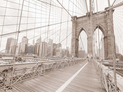 Custom Sepia-Toned Brooklyn Bridge with New York City Skyline Wall Murals