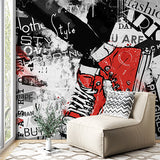 Street Style Graffiti Wall Mural Wallpaper - Red Sneakers and Urban Typography Design