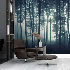 Custom Mystical Foggy Forest Wall Mural Wallpaper