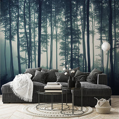 Custom Mystical Foggy Forest Wall Mural Wallpaper