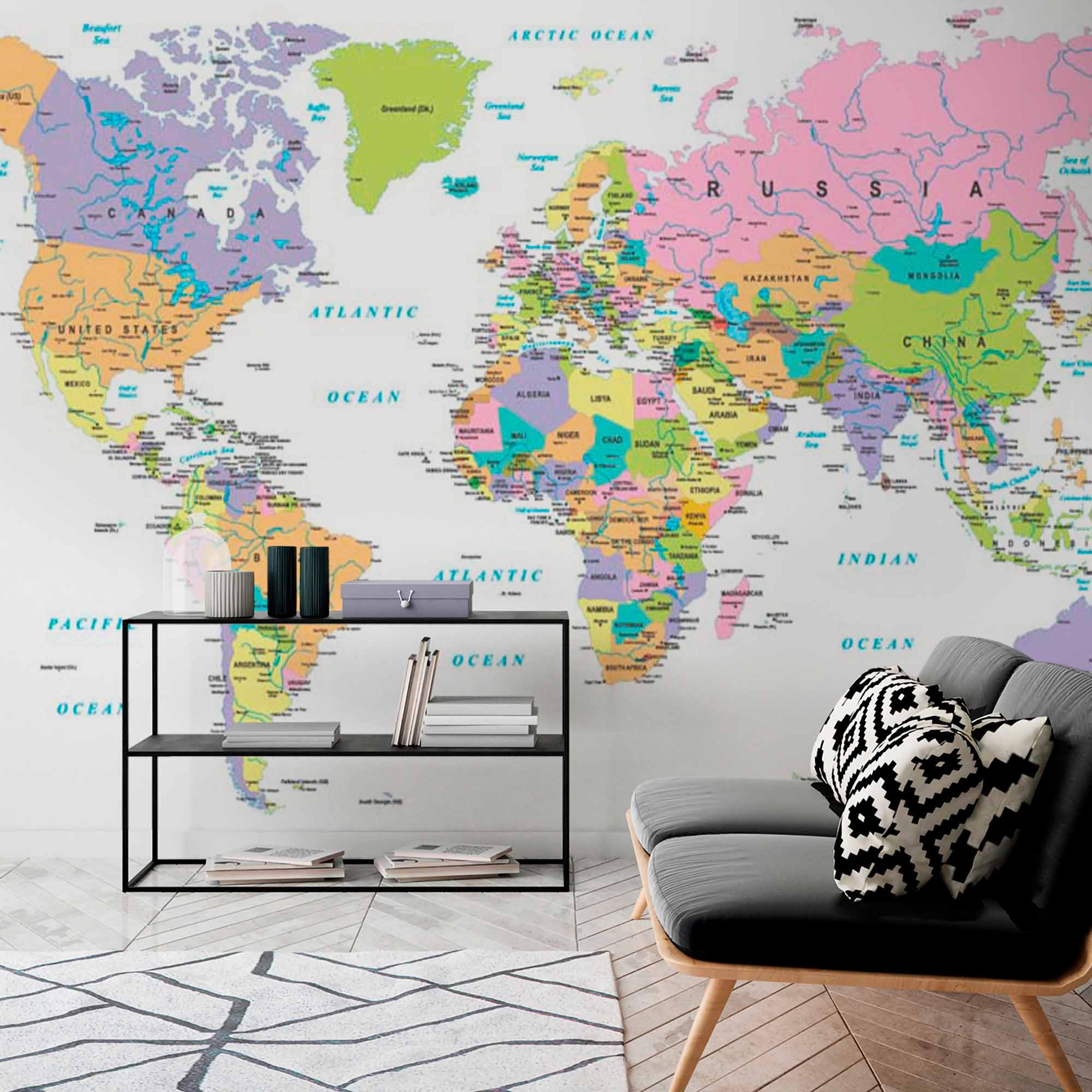 Custom Colorful Political World Map with Country Labels – Lipastick