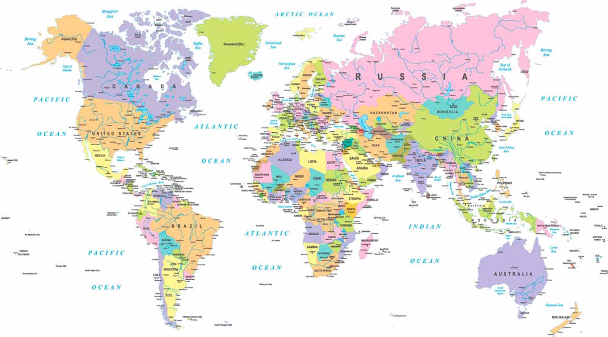 Colorful Political World Map with Countries and Borders