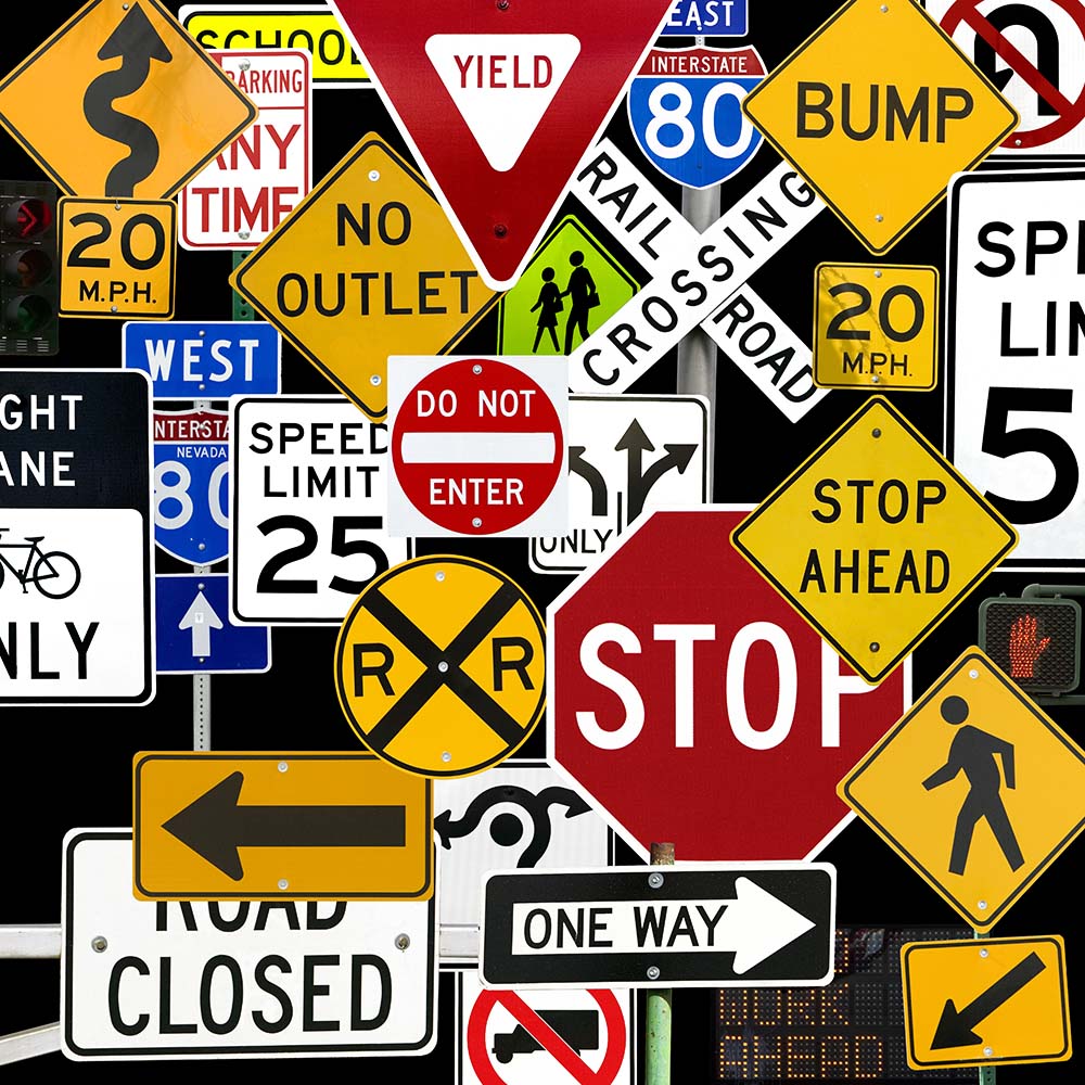 Road Sign Collage Wall Mural Wallpaper - Colorful Traffic Signs Design