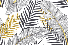 Custom Palm Leaves Abstract Wallpaper Black and Golden Leaf Outline Wall Mural