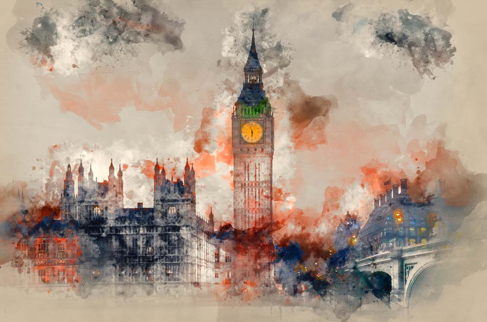 Abstract Watercolor Painting of Big Ben and Westminster in London Wall Murals