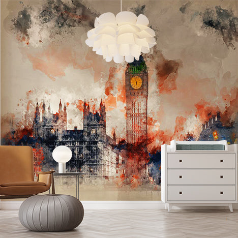 Custom Abstract Watercolor Painting of Big Ben and Westminster in London Wall Murals