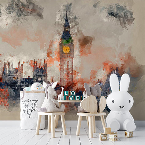 Abstract Watercolor Painting of Big Ben and Westminster in London Wall Murals