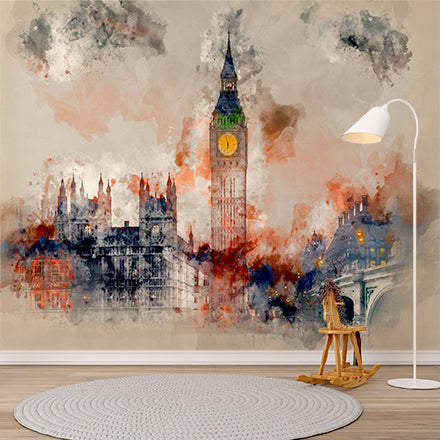 Abstract Watercolor Painting of Big Ben and Westminster in London Wall Murals