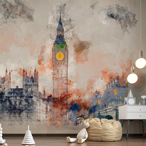 Abstract Watercolor Painting of Big Ben and Westminster in London Wall Murals