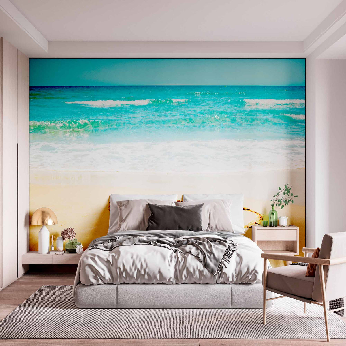 Custom Romantic Beach Hearts in Sand Wall Mural Wallpaper