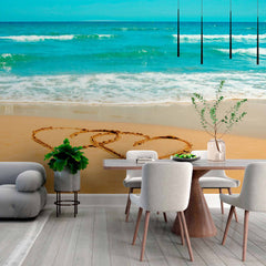 Custom Romantic Beach Hearts in Sand Wall Mural Wallpaper