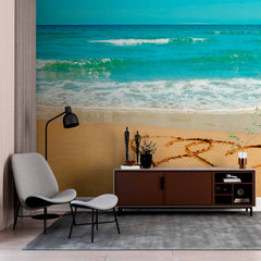 Custom Romantic Beach Hearts in Sand Wall Mural Wallpaper