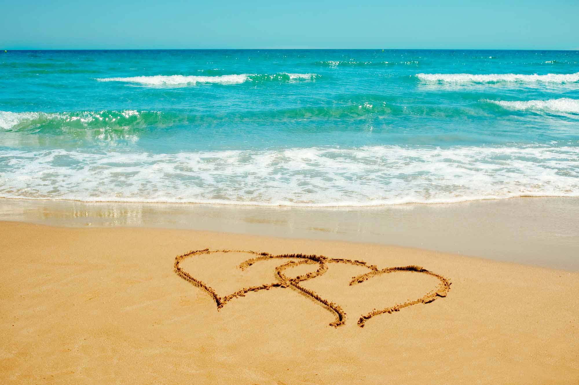 Romantic Beach Hearts in Sand Wall Mural Wallpaper