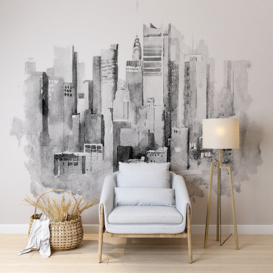 Monochrome Watercolor Skyline of New York City Wall Murals