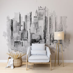 Custom Monochrome Watercolor Skyline of New York City Wall Murals