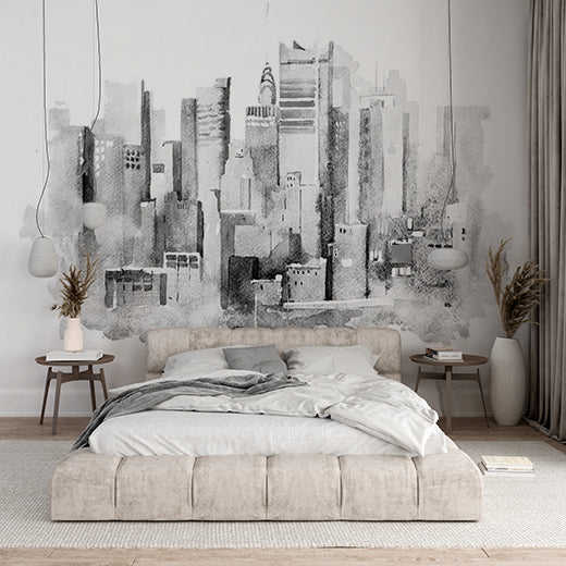 Monochrome Watercolor Skyline of New York City Wall Murals