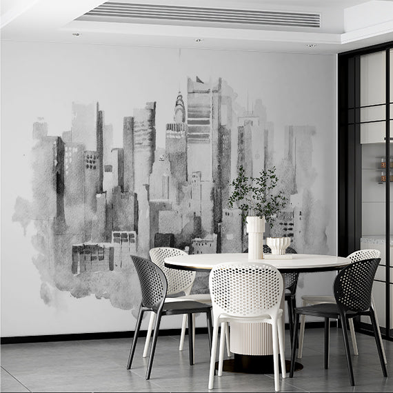 Monochrome Watercolor Skyline of New York City Wall Murals