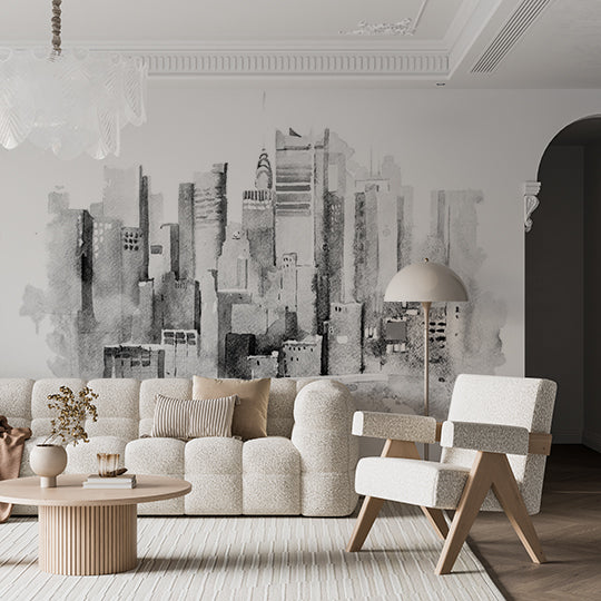 Monochrome Watercolor Skyline of New York City Wall Murals