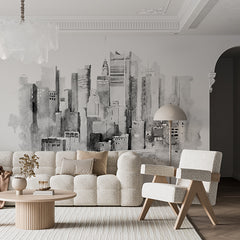 Custom Monochrome Watercolor Skyline of New York City Wall Murals