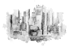 Custom Monochrome Watercolor Skyline of New York City Wall Murals