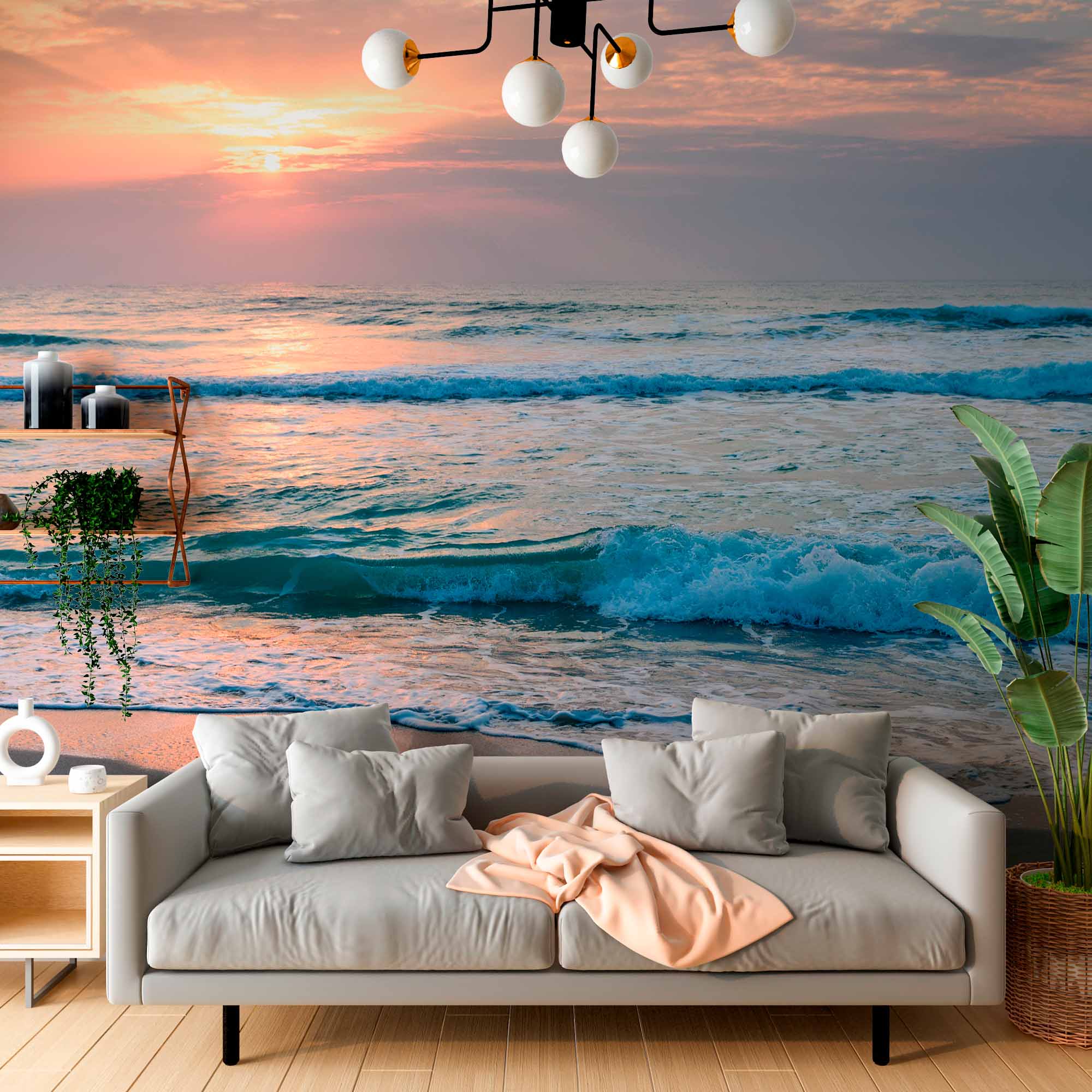 Tranquil Sunrise Over Ocean Waves Wall Mural Wallpaper