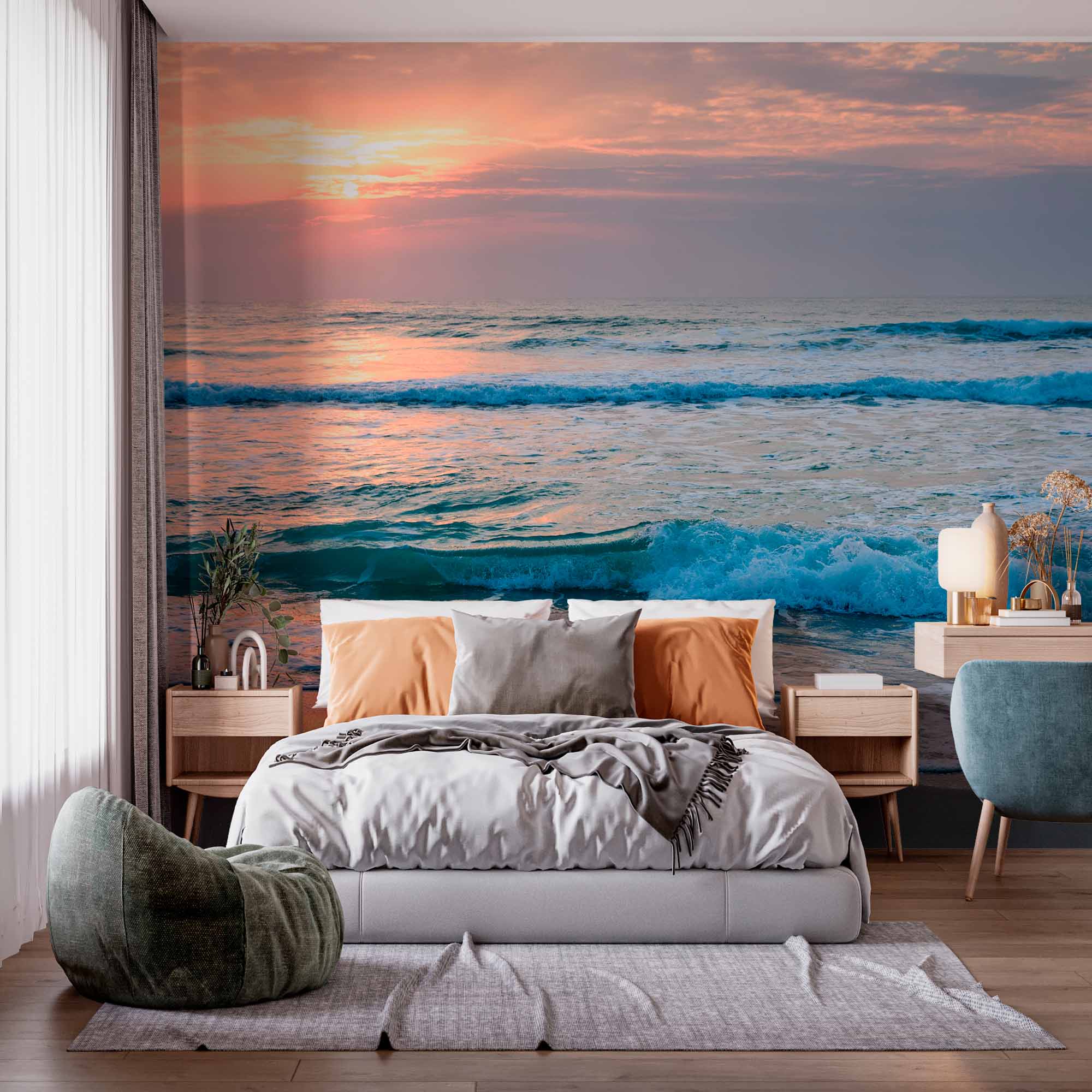 Tranquil Sunrise Over Ocean Waves Wall Mural Wallpaper