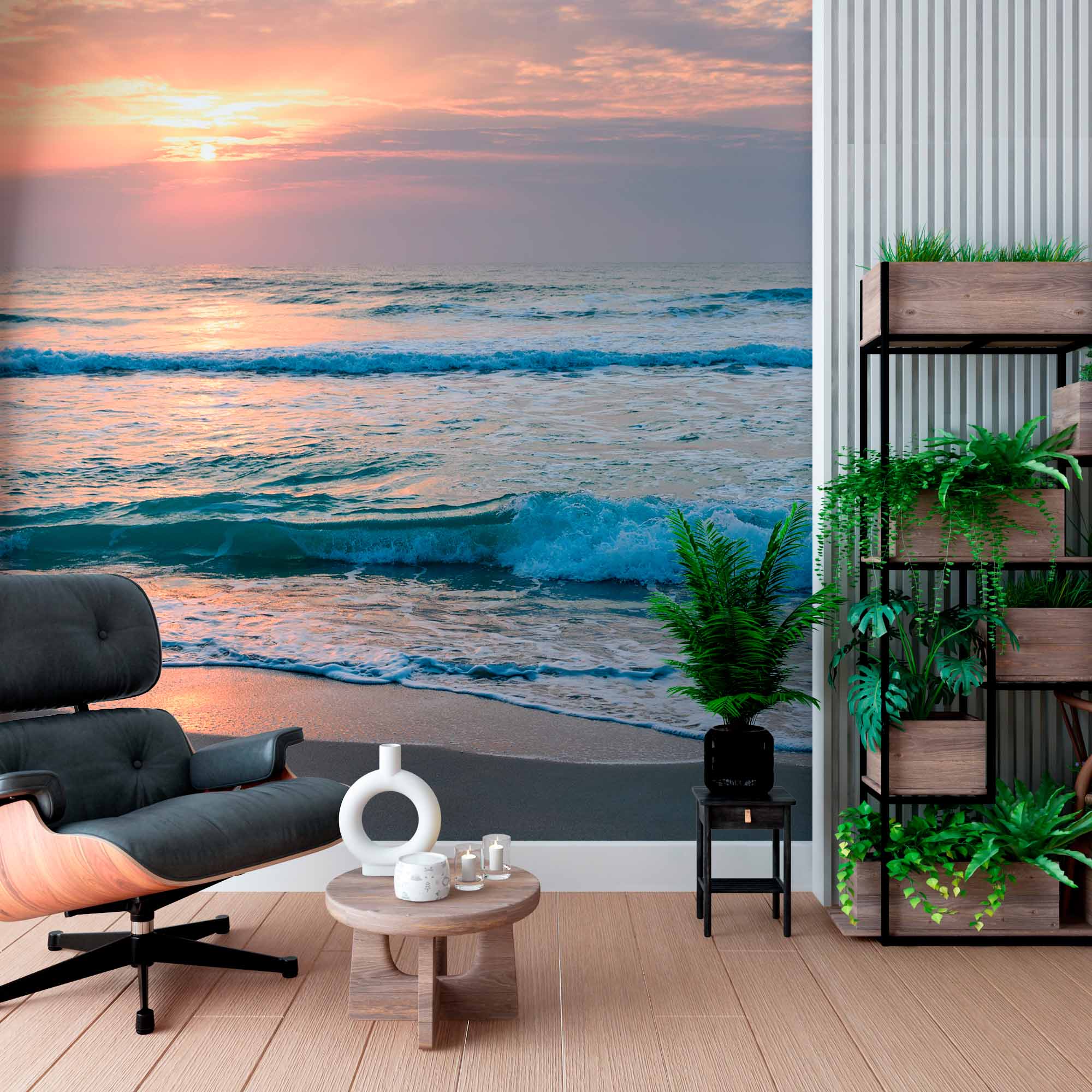 Tranquil Sunrise Over Ocean Waves Wall Mural Wallpaper