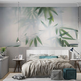 Foggy Bamboo Leaves Wall Mural Tropical Serenity Wallpaper