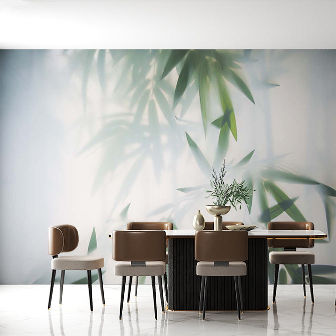 Foggy Bamboo Leaves Wall Mural Tropical Serenity Wallpaper