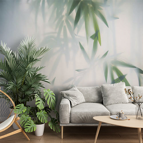 Foggy Bamboo Leaves Wall Mural Tropical Serenity Wallpaper