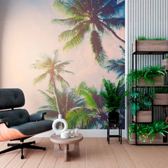 Custom Sunlit Palm Trees Against Sky Wall Mural Wallpaper