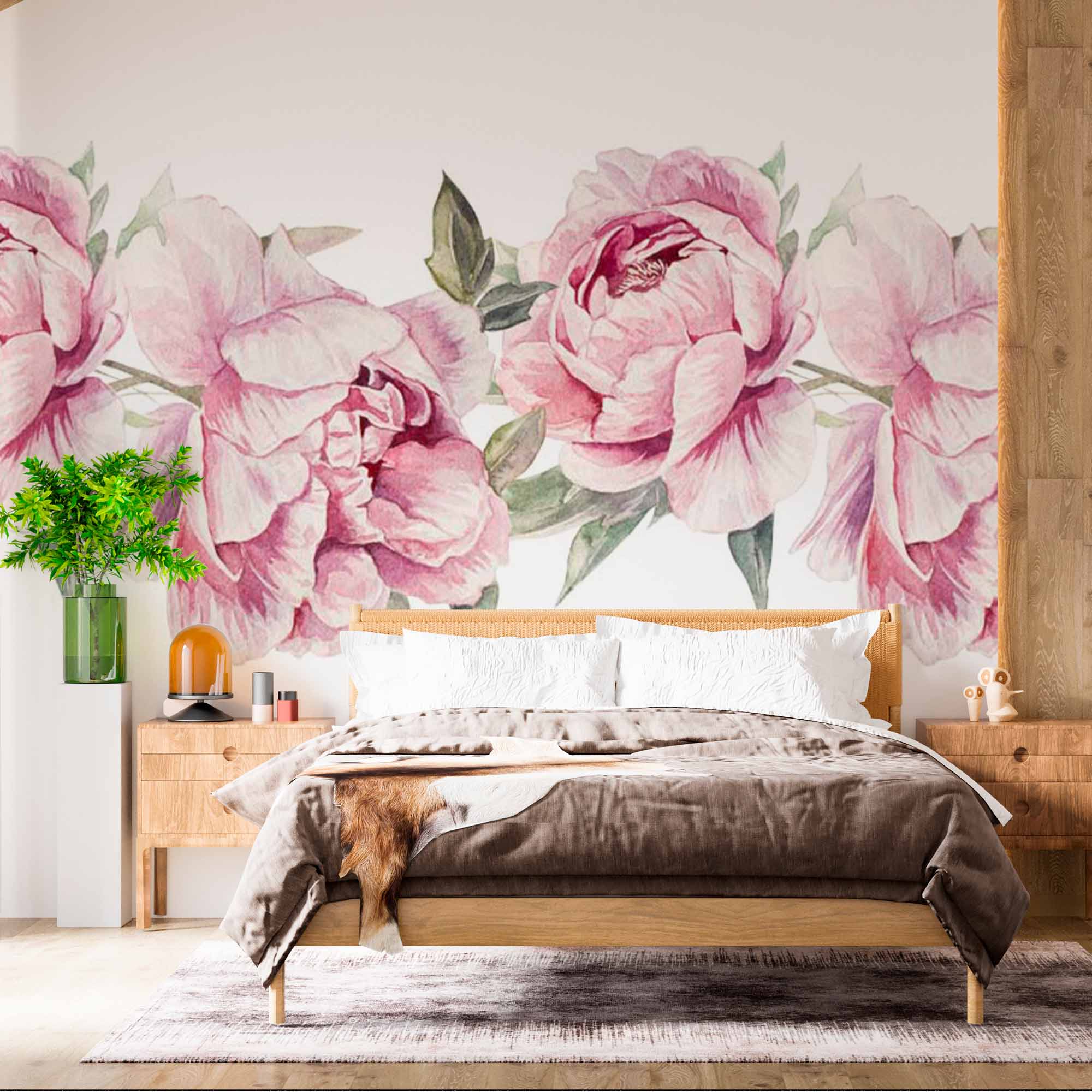 Elegant Pink Peony Flower Wall Mural - Watercolor Floral Design