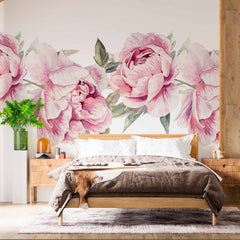 Custom Elegant Pink Peony Flower Wall Mural - Watercolor Floral Design