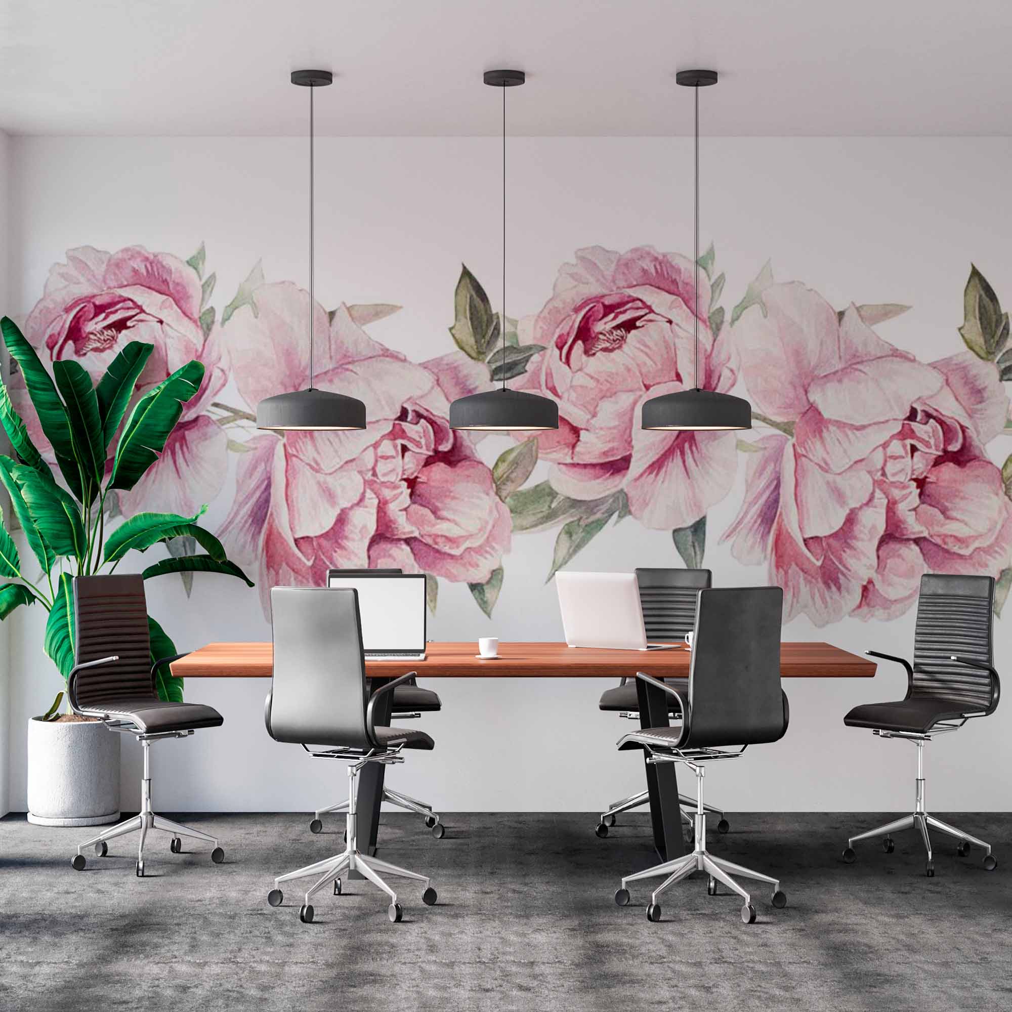 Elegant Pink Peony Flower Wall Mural - Watercolor Floral Design