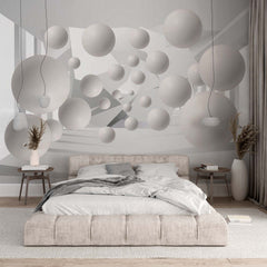 Custom Abstract Wall Mural Futuristic Balls Minimalistic and Dynamic White Wallpaper