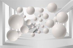 Custom Abstract Wall Mural Futuristic Balls Minimalistic and Dynamic White Wallpaper