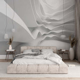 Abstract Wall Mural Futuristic Wave Minimalistic and Dynamic White Line Wallpaper